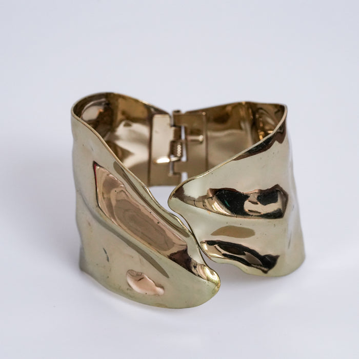 Vintage Sculpted Gold-Tone Wave Cuff Bracelet