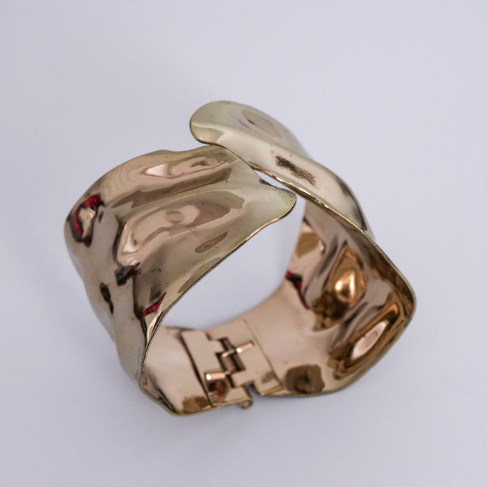 Vintage Sculpted Gold-Tone Wave Cuff Bracelet