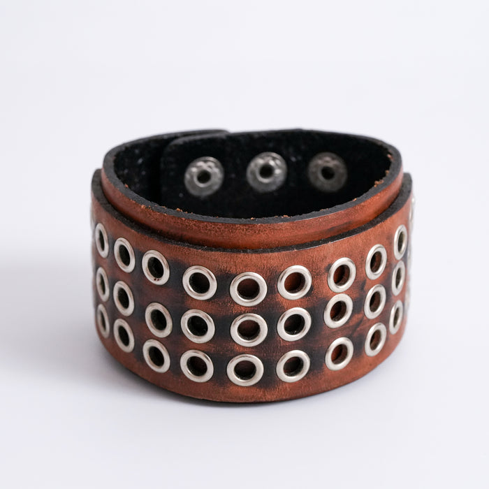Vintage Distressed Leather Studded Cuff Bracelet