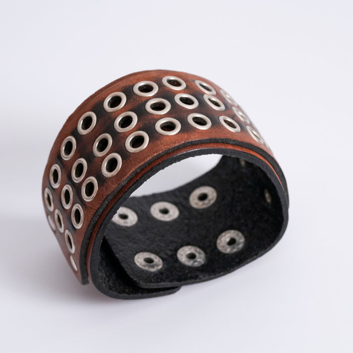 Vintage Distressed Leather Studded Cuff Bracelet
