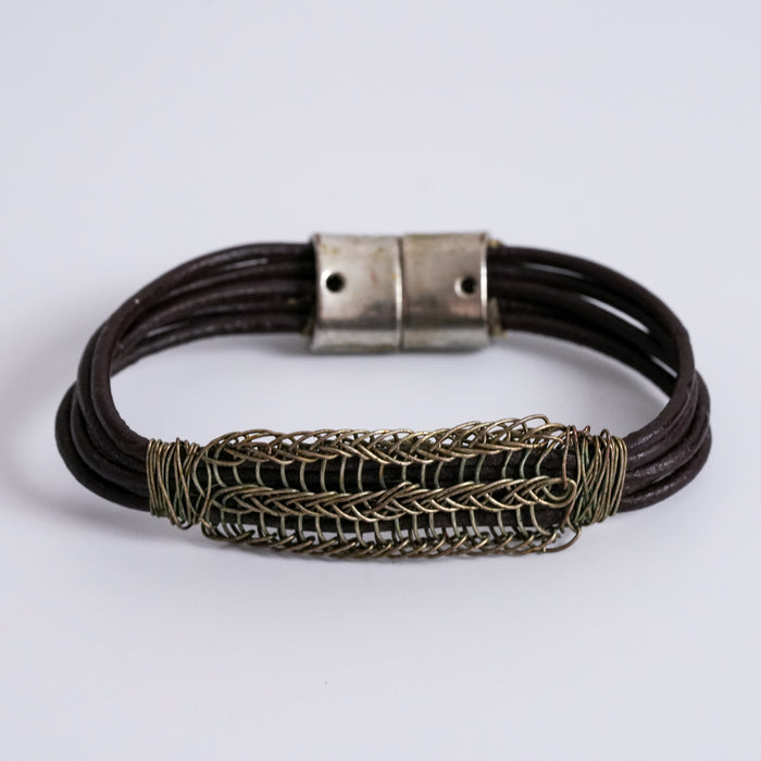 Vintage Handwoven Wire Leather Bracelet