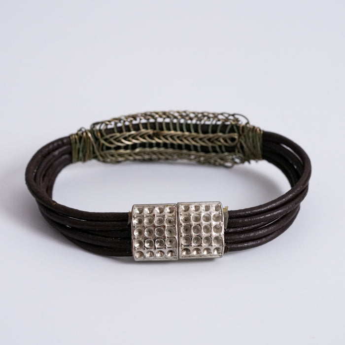 Vintage Handwoven Wire Leather Bracelet