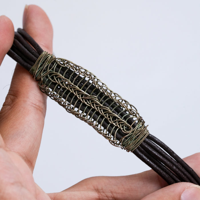 Vintage Handwoven Wire Leather Bracelet