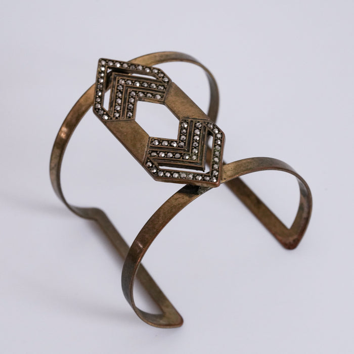 Vintage Art Deco Crystal Geometric Cuff Bracelet