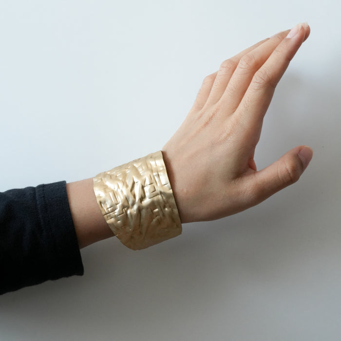 Vintage Hammered Gold Wide Cuff Bracelet
