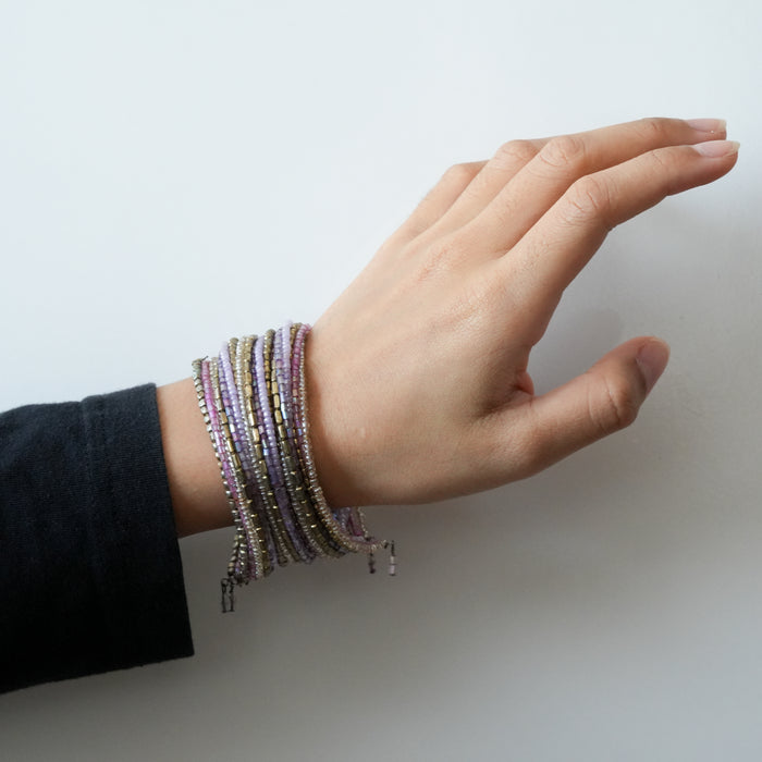Vintage Lilac Beaded Layered Cuff Bracelet