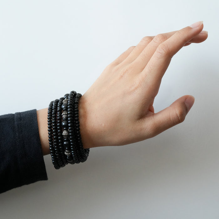 Vintage Black Multi-Strand Beaded Coil Bracelet