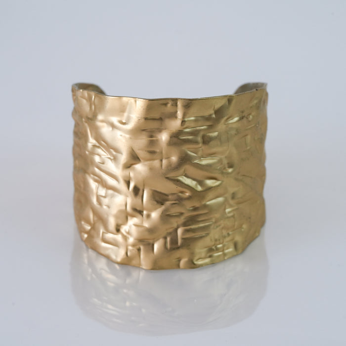 Vintage Hammered Gold Wide Cuff Bracelet