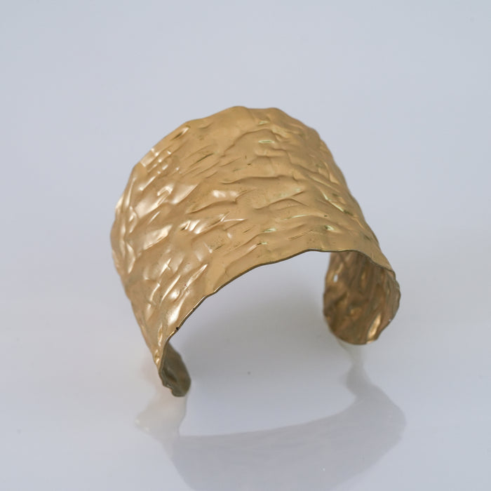 Vintage Hammered Gold Wide Cuff Bracelet