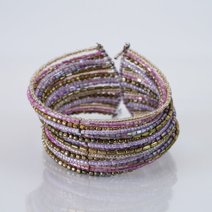 Vintage Lilac Beaded Layered Cuff Bracelet