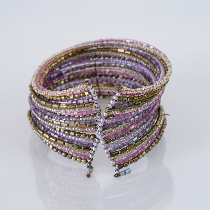 Vintage Lilac Beaded Layered Cuff Bracelet