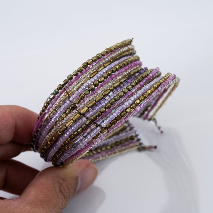 Vintage Lilac Beaded Layered Cuff Bracelet
