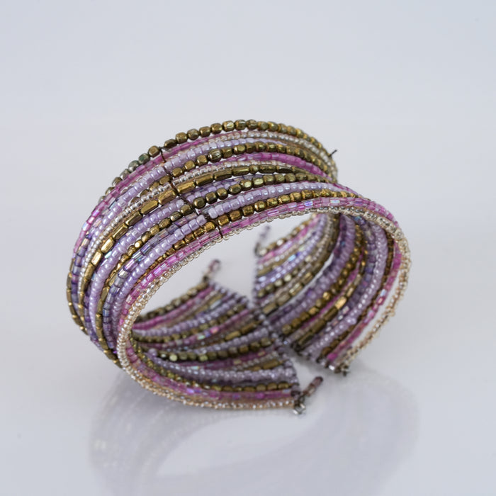 Vintage Lilac Beaded Layered Cuff Bracelet