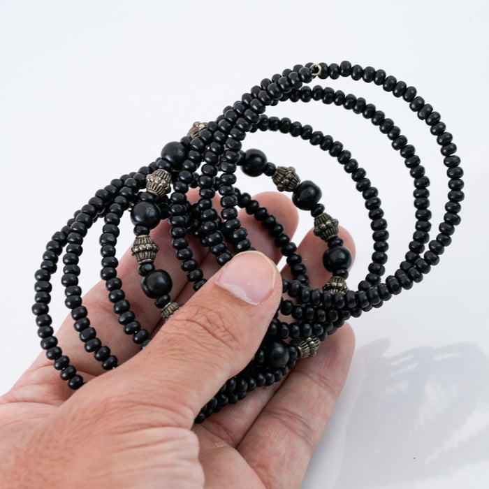 Vintage Black Multi-Strand Beaded Coil Bracelet