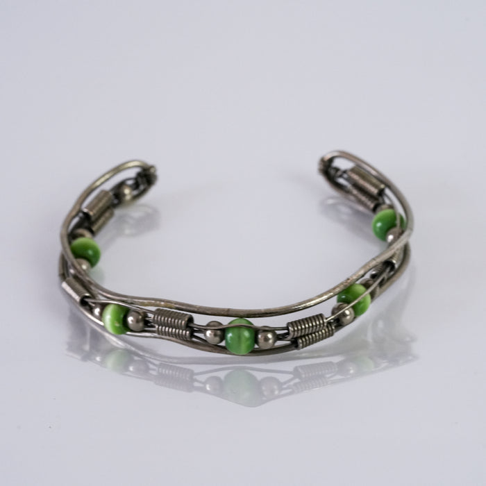 Vintage Green Bead Wirework Open Cuff Bracelet