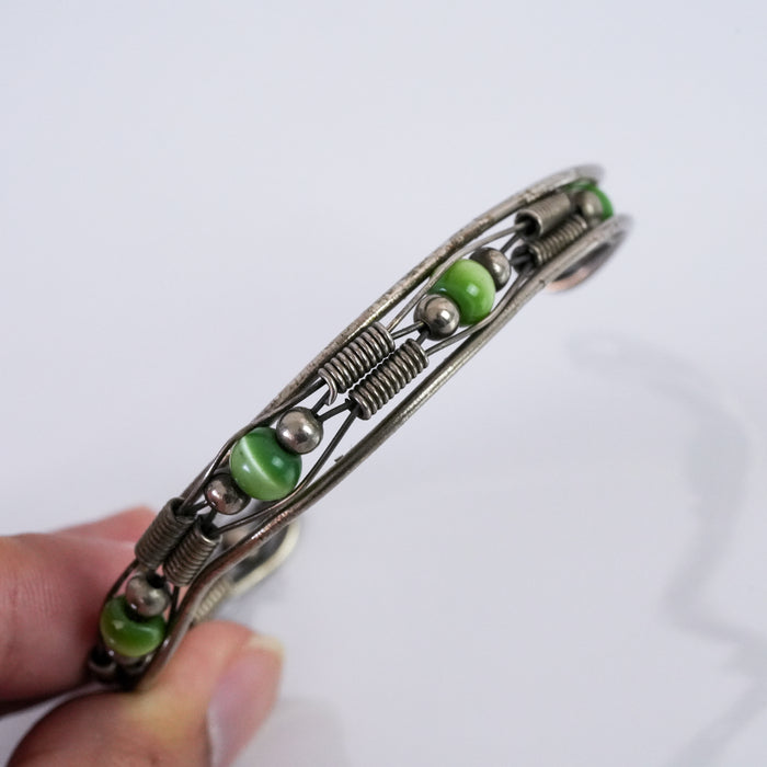 Vintage Green Bead Wirework Open Cuff Bracelet