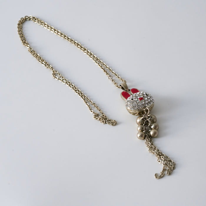 Vintage Rhinestone Bunny Tassel Pendant Necklace