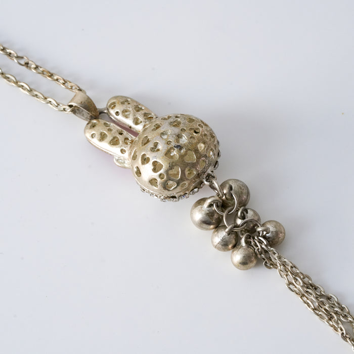 Vintage Rhinestone Bunny Tassel Pendant Necklace