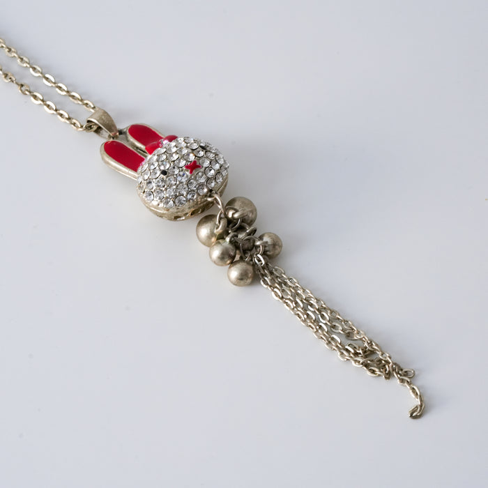 Vintage Rhinestone Bunny Tassel Pendant Necklace