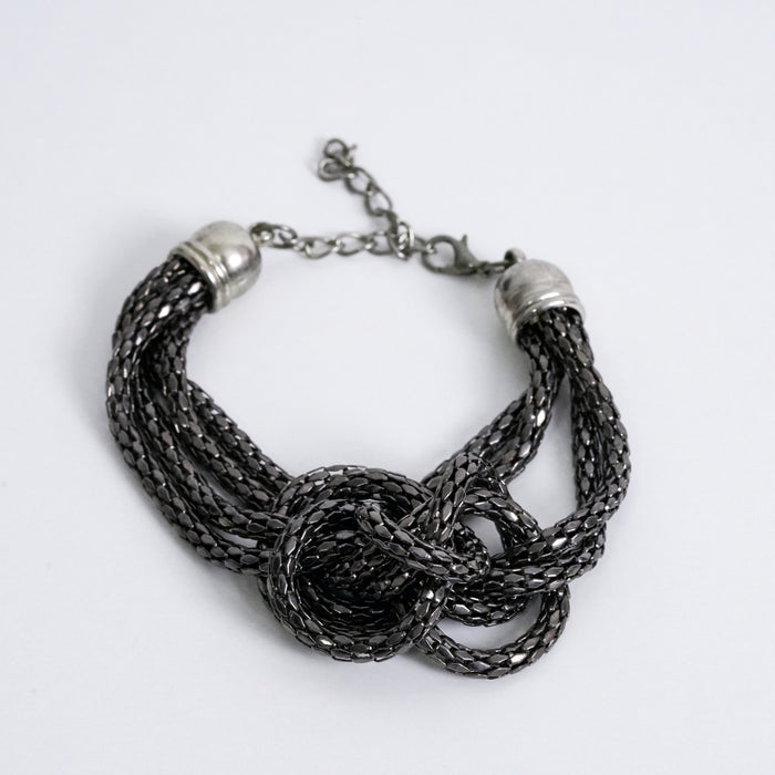 Vintage Layered Black Chain Knot Statement Bracelet