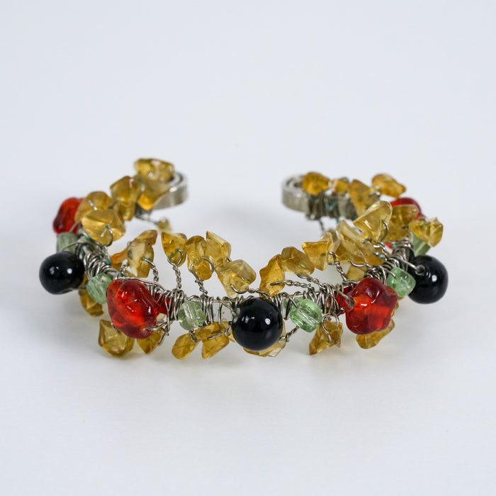Vintage Wire-Wrapped Gemstone Cluster Cuff Bracelet