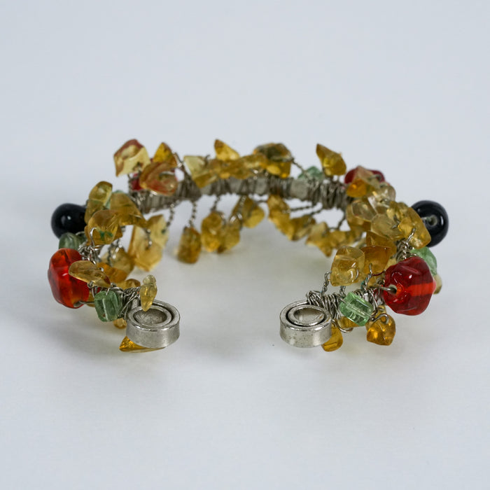 Vintage Wire-Wrapped Gemstone Cluster Cuff Bracelet