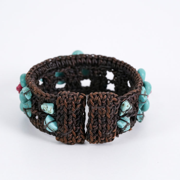 Vintage Handwoven Turquoise Floral Cuff Bracelet