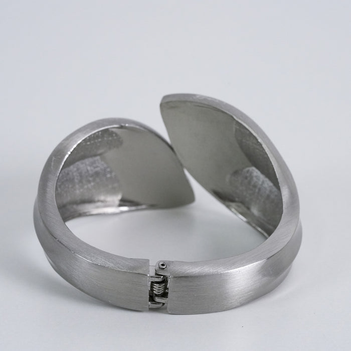 Vintage Brushed Silver-Tone Abstract Hinged Cuff Bracelet