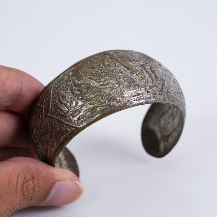 Vintage Etched Silver-Tone Cuff Bracelet