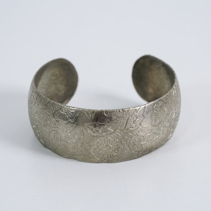 Vintage Floral Engraved Wide Cuff Bracelet