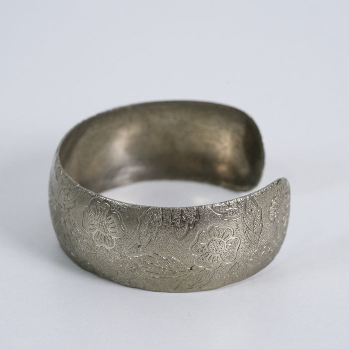 Vintage Floral Engraved Wide Cuff Bracelet
