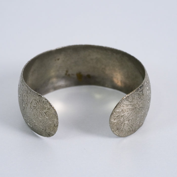 Vintage Floral Engraved Wide Cuff Bracelet