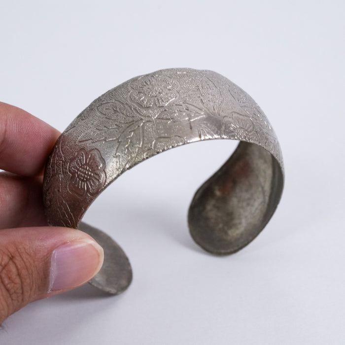 Vintage Floral Engraved Wide Cuff Bracelet