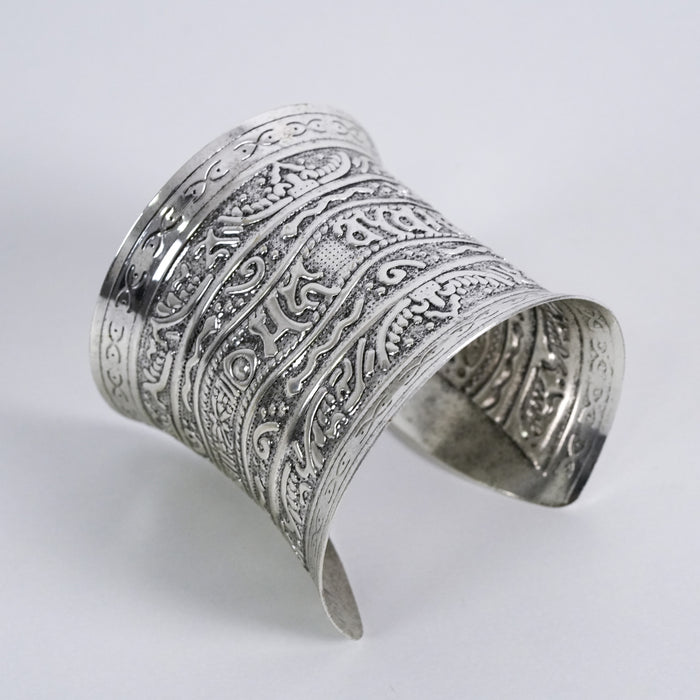 Vintage Ornate Silver-Tone Statement Cuff Bracelet