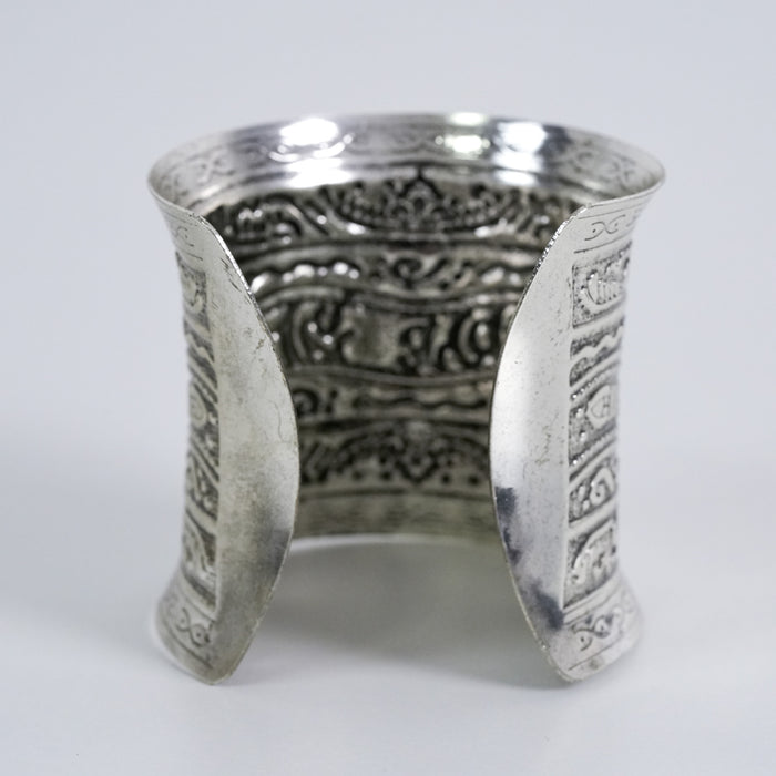 Vintage Ornate Silver-Tone Statement Cuff Bracelet
