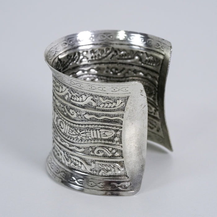 Vintage Ornate Silver-Tone Statement Cuff Bracelet