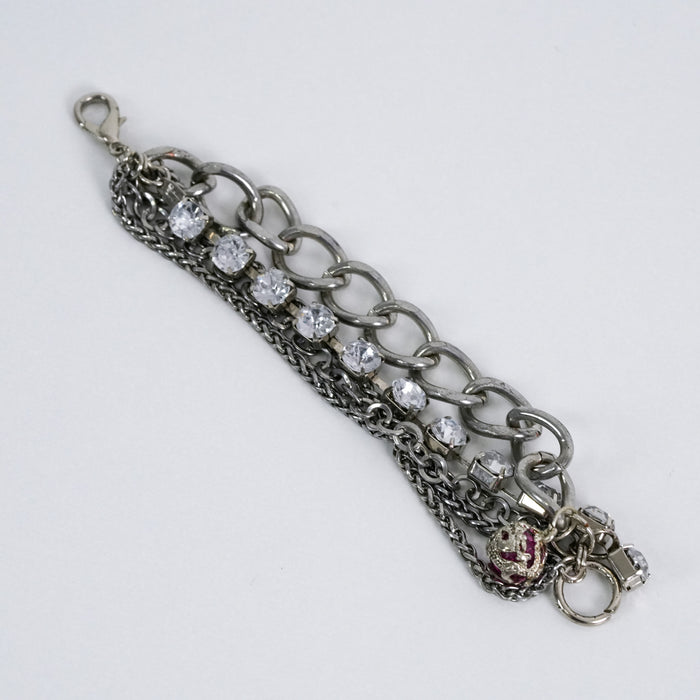 Vintage Multi-Chain Crystal Charm Bracelet