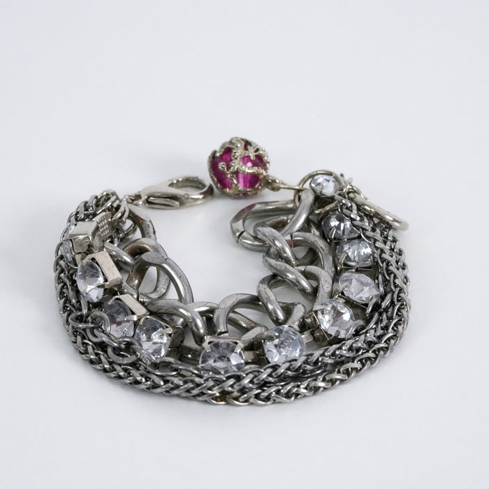 Vintage Multi-Chain Crystal Charm Bracelet