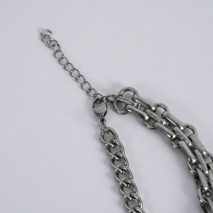 Vintage Silver Heart Lock Layered Chain Necklace