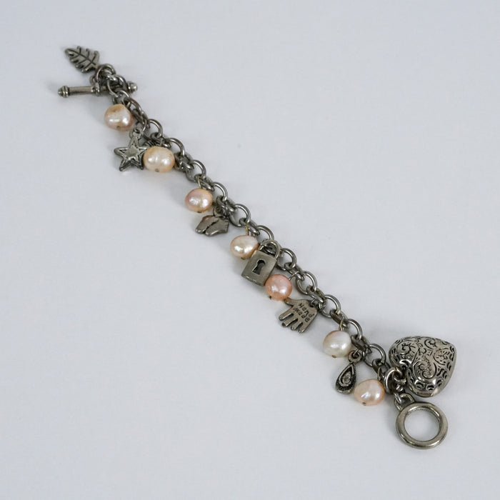 Vintage Handmade Charm & Pearl Link Bracelet