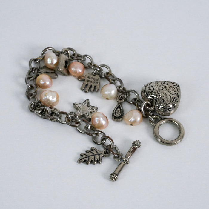 Vintage Handmade Charm & Pearl Link Bracelet