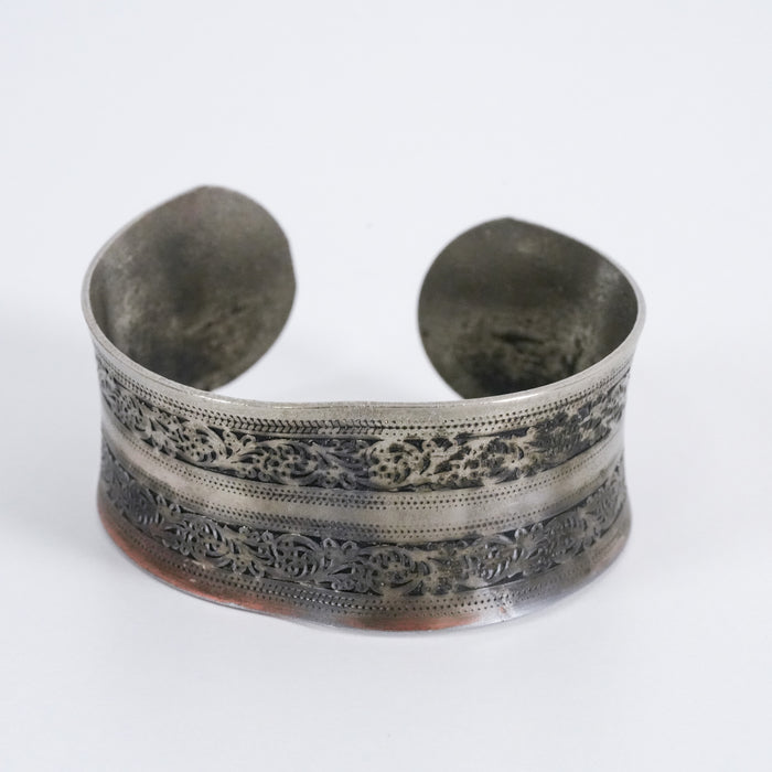 Vintage Engraved Silver-Tone Wide Cuff Bracelet