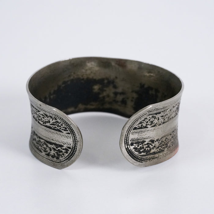 Vintage Engraved Silver-Tone Wide Cuff Bracelet