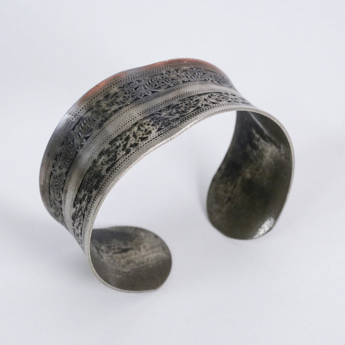 Vintage Engraved Silver-Tone Wide Cuff Bracelet