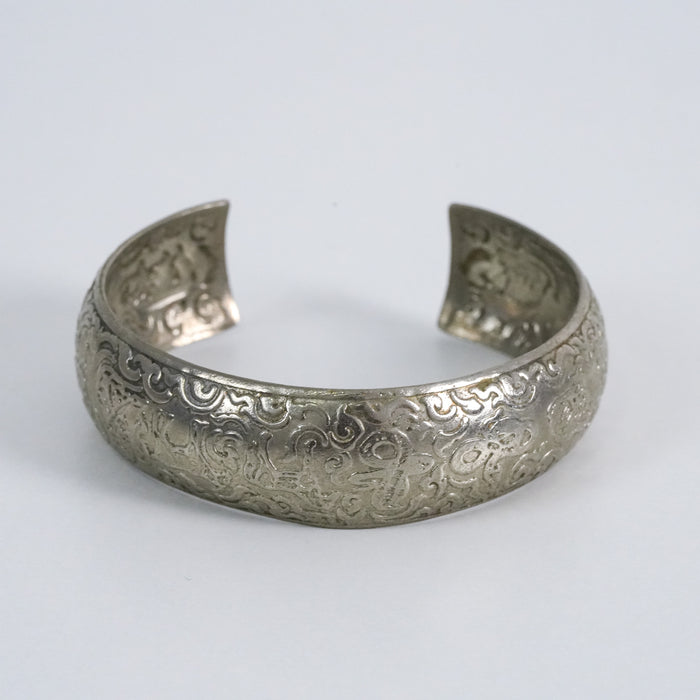 Vintage Engraved Silver-Tone Wide Cuff Bracelet