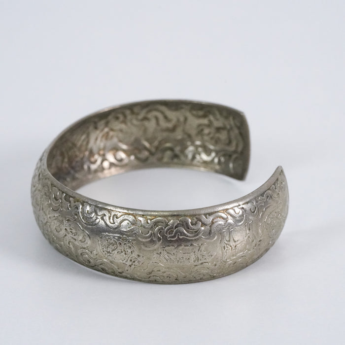 Vintage Engraved Silver-Tone Wide Cuff Bracelet