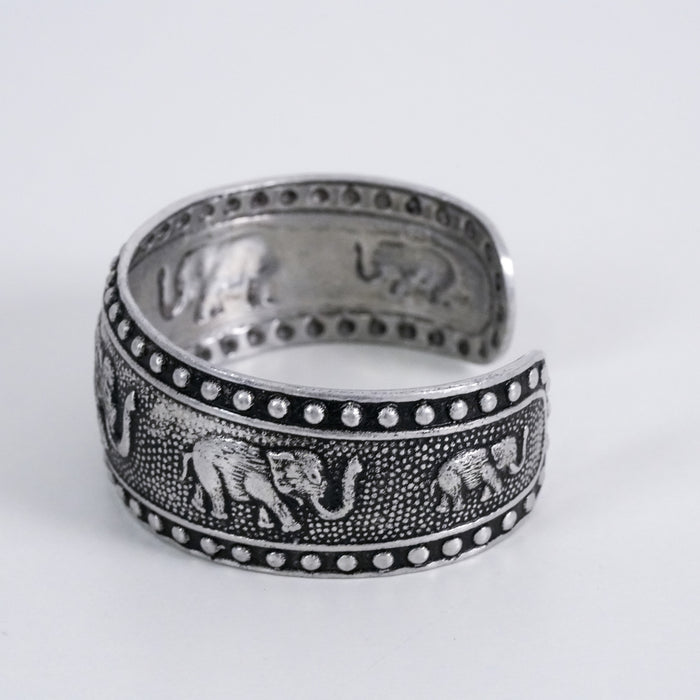Vintage Elephant Motif Oxidized Silver-Tone Cuff Bracelet