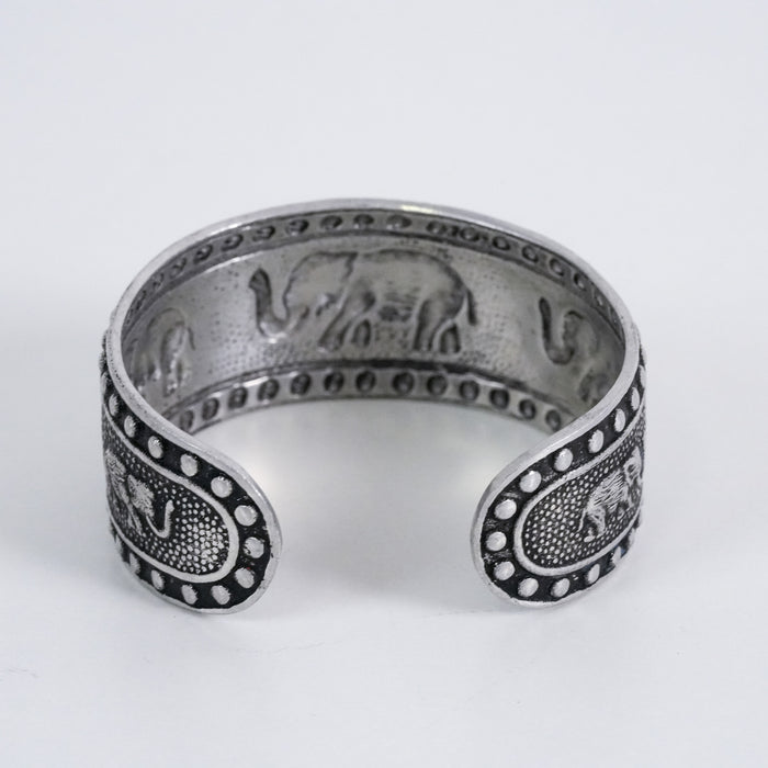 Vintage Elephant Motif Oxidized Silver-Tone Cuff Bracelet