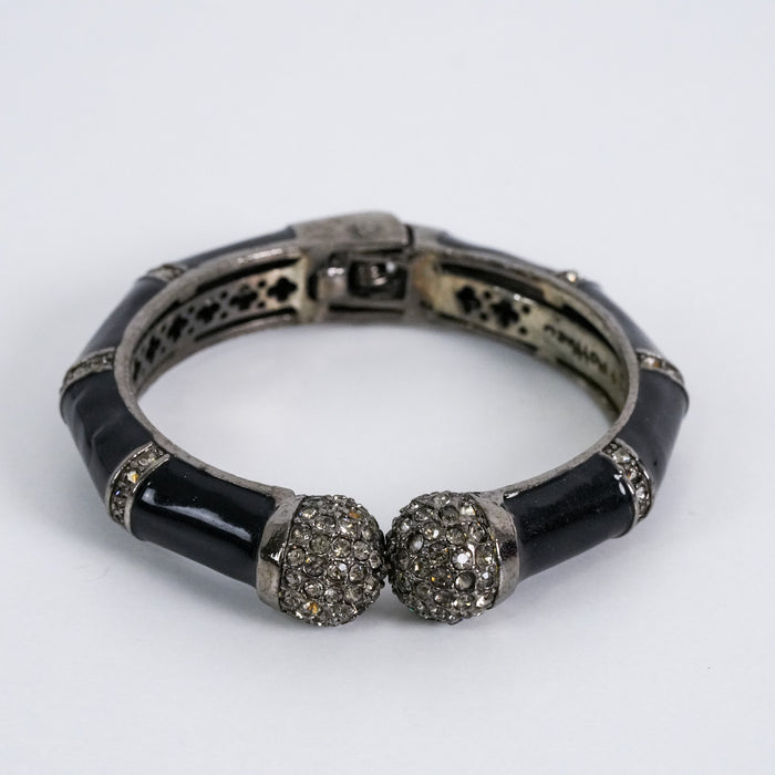 Vintage Black Enamel Rhinestone Hinged Bracelet