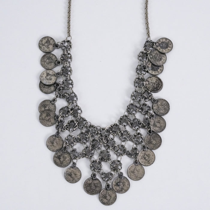 Vintage Silver-Tone Coin Bib Statement Necklace